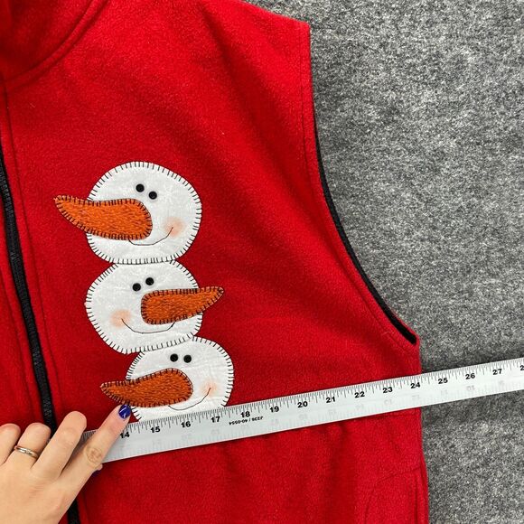 Sierra Pacific Vest Women L Large Red Snowmen High Neck Full Zip Fleece - Picture 5 of 9